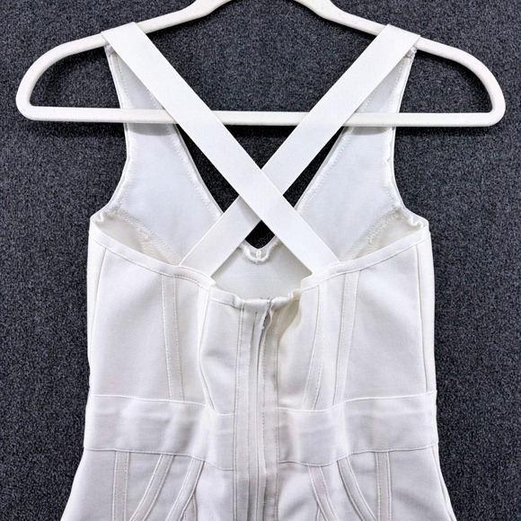 Bandage Bodycon Y2K Criss‎ Cross Back Zipper Dress Ivory- See Measurements - Picture 5 of 7